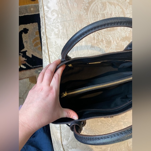 Tory Burch McGraw Satchel Black Pebbled Leather Triple Compartment Tassel Tote - Picture 9 of 11